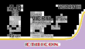 VICRYL PLUS непофарбований 45см M1.5 USP4/0 одна голка P-3 Visiblack, тип зворотньо-ріжуча Reverse Cutting, 13мм, 3/8 кола